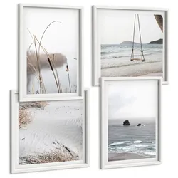 BILDER SET 4er Set - 50x50 cm & 40x60 cm Weißer Rahmen - Vegetation am Wasser im Sommer