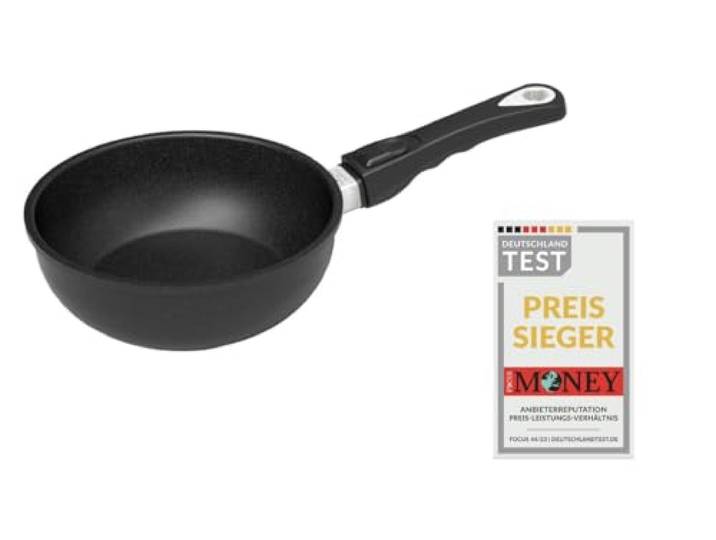 AMT Gastroguss Sauteuse/kleiner Wok, 20 cm Ø, 6 cm hoch, abnehmbarer Stiel, induktionsgeeignet, Lotan® Antihaft-Veredelung, Gusspfanne (Aluguss), AMZN-I-620-Z20B
