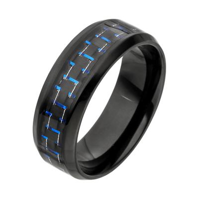 Fingerring JOBO Gr. 62, blau, Fingerringe, Herren, 62, Carbon Edelstahl, Carbon, Edelstahl, Fingerring, Edelstahl schwarz beschichtet mit Carbon-Einlage