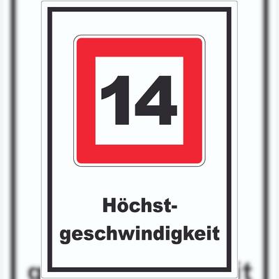 HB-Druck Höchstgeschwindigkeit 14 kmh nicht zu überschreiten Aufkleber mit Symbol und Text A0 (841x1189mm)