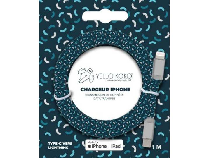Yello Koko - Câble Usb-C Vers Lightning 1m Kami Motif Stick