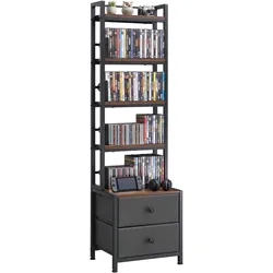 VEVOR DVD-Regal mit 4 Ablagen & 2 Schubladen, Medienregal Standregal 400 x 300 x 1435 mm, Platzsparendes Aufbewahrungsregal für CDs DVDs Bücher Spiele-Discs, Wohnzimmer Homeoffice, Schwarz