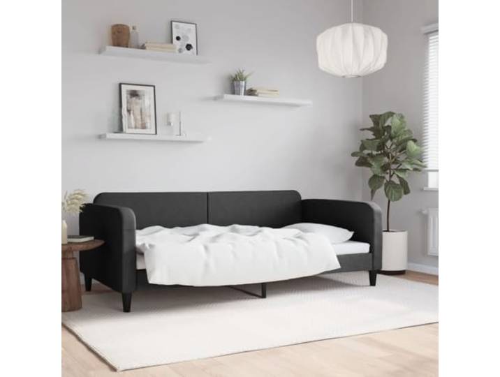 2 in 1 Sofa Bett Stoff Schlafsofa Gästebett Klappbar Schwarz 100x200 cm Tagesbett Schwarz 100x200 cm Stoff Schlafsofa mit Lattenrost Metallgestell Gästebett Sofa für Wohnzimmer Schlafzimmer