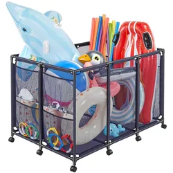 VEVOR Pool-Aufbewahrungsbehälter, 125x84x84 cm, Aufbewahrungsbox, Aufbewahrungswagen, Organizer mit Seitentaschen & Rollen, Robustem Metallrahmen, Netzkorb für Poolspielzeug