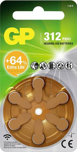 GP Hörgerätebatterie ZA312 1.4V 6 St. Zink-Luft GPPBZZ31F017