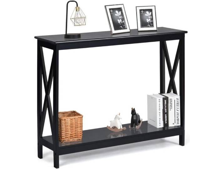 GOPLUS Étagère de Rangement à 2 Niveaux avec 4 Pieds Solides Meuble de Rangement avec Coins Arrondis 100X30X80 CM Noir