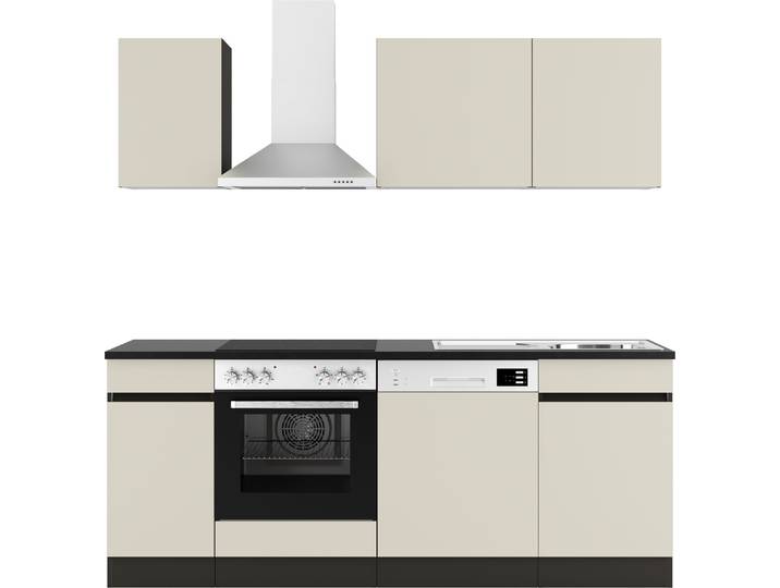 Küchenzeile OPTIFIT Roth , küche: natur, front: satin, korpus: anthrazit, arbeitsplatte: anthrazit, B:210cm H:206,8cm T:60cm, Komplettküchen-Sets, Küchenzeile, Breite 210 cm, wahlweise mit E-Geräten, Push-to-Open-Funktion