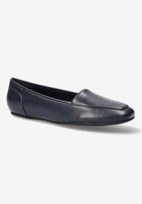Wide Width Women's Thrill Pointed Toe Loafer by Easy Street in Navy (Size 8 W)