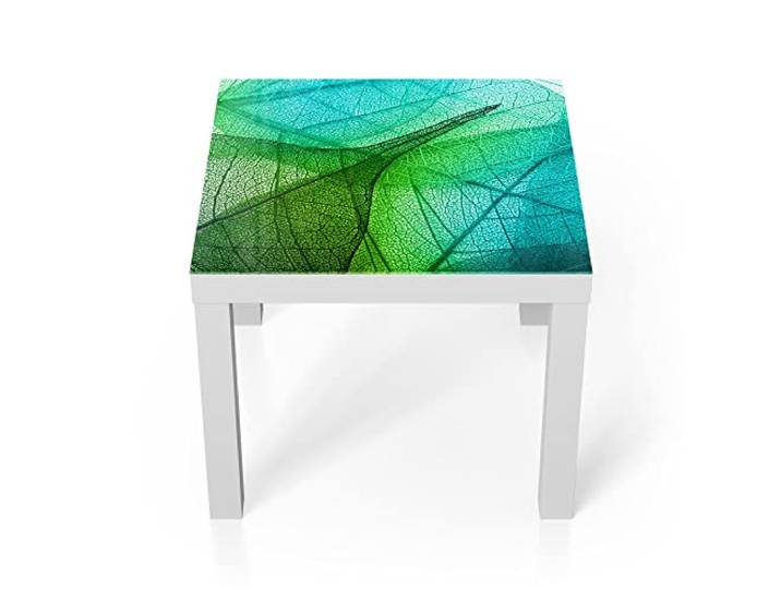 DEQORI Glastisch weiß klein 55x55 cm Motiv Durchleuchtete Blätter ausgefallener Beistelltisch aus Glas Hochglanz Couchtisch fürs Wohnzimmer moderner Couch Tisch mit Design