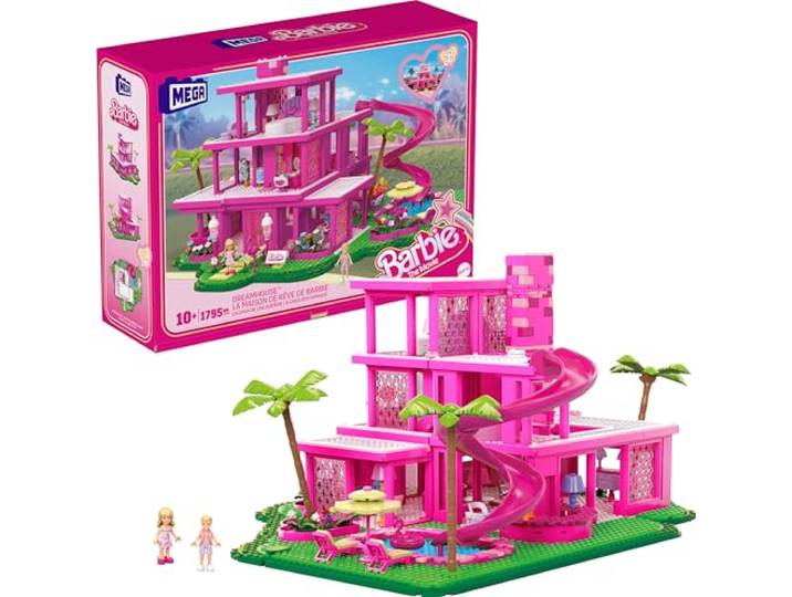 Barbie THE Movie - MEGA Puppenhaus für Filme Fans,Konstruktionsspielzeug für Erwachsene, Nachbildung des Traumhauses, enthält 4 kleine Puppenr, HPH26