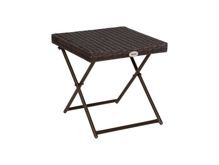 Outsunny Garden Small Folding Square Rattan Coffee Table Bistro Balcony Outdoor Wicker Weave Side Table 40H x 40L x 40Wcm Brown