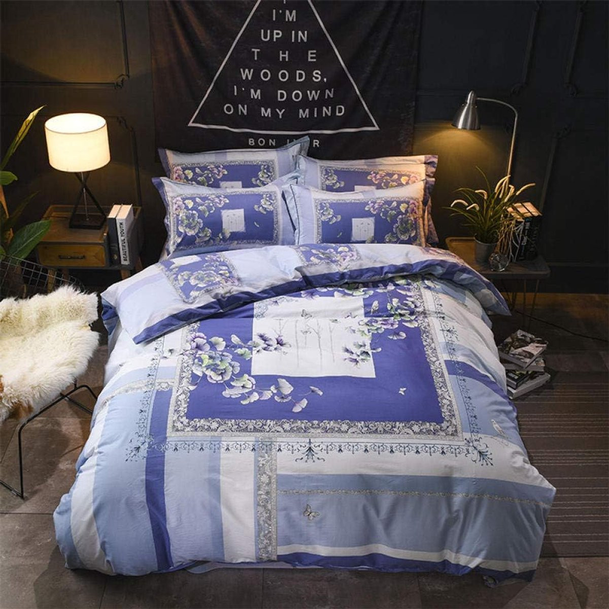 Blauwe 4-delige hypoallergene dekbedovertrek set voor een 1,5m bed