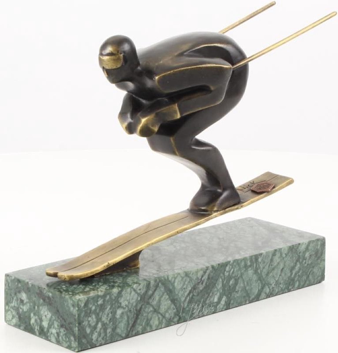 Bronzen beeld van een skiër voor op tafel