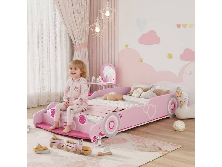 AIYAPLAY Lit Enfant Voiture Rose 70x140 cm avec Barrière