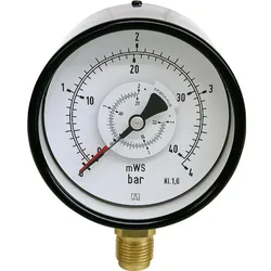 Rohrfeder-Differenzdruck- Manometer RF 100 D 2xG 1/2'' radial 0-0,6 bar