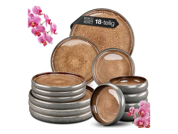 Moritz & Moritz Tafelservice SOLID Geschirrset Beige (18-tlg), 6 Personen, Steinzeug, Kombigeschirr für 6 Personen