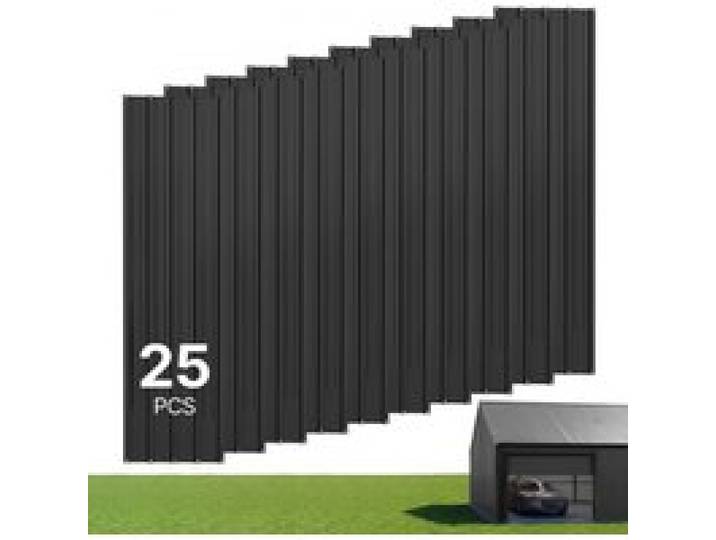 VEVOR 25er Trapezblech Set, 1540 x 426 mm Lackiertes Dachblech aus Verzinktem Stahl, Wetterfestes Profilblech mit Regenrillen, Wellplatten Schlagfest für Dach Schuppen Garage Wandverkleidung, Schwarz