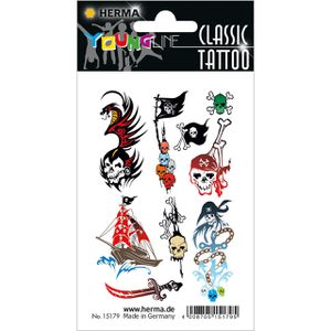 Herma Temporäre-Tattoos 15179, farbig, Colour Pirates, 1 Blatt à 7,5 x 12 cm, 9 Tattoos