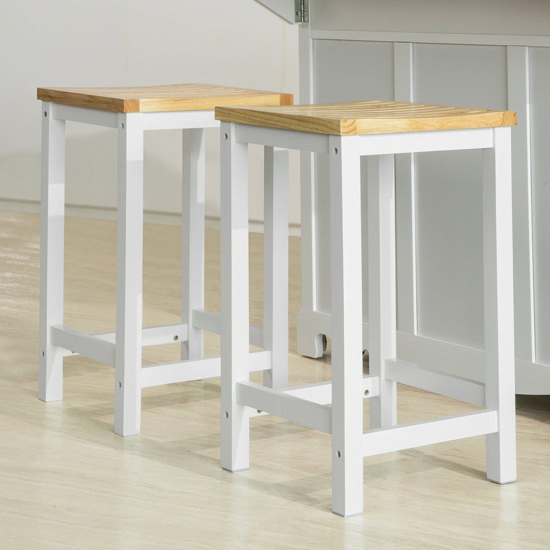 August Grove Mitzi Rubberwood Solid Wood Bar Stool with Solid Wood Frame White 61cm H X 35cm W X 35cm D