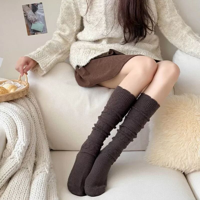 INF Kaschmir-Mischung Wadenstrümpfe - Warme Strick Overknee-Socken für Damen Kaffee