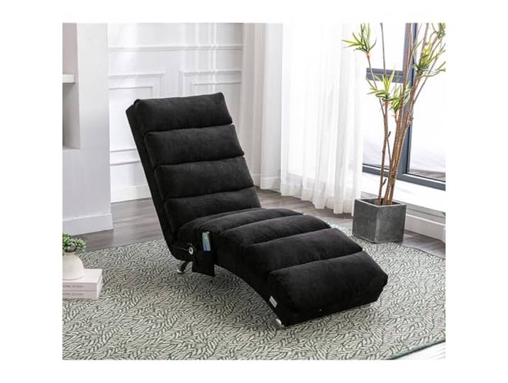 VILUXE Relaxsessel Leinen Liegesessel Massagefunktion Schwarz Moderner Relaxsessel, ergonomischer Liegesessel, Leinenbezug, Vibrationsfunktion, Seitentasche, Wohnzimmer und Schlafzimmer