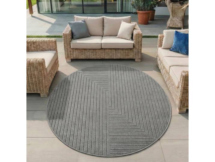 Outdoorteppich AYYILDIZ TEPPICHE NOVA 1202 , auch als Läufer und Rund , grau (silber), H:8mm Ø:160cm, Polypropylen (PP), Teppiche, Outdoorteppich, Material aus schmutzabweisendem Polypropylen, In-/Outdoor geeignet