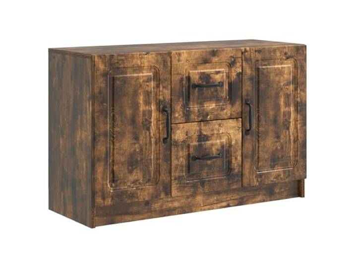 TEKGHUT Sideboard Räuchereiche 89 x 34,5 x 57 cm Holzwerkstoff Metallgriffe, 90°-Pendeltüren, Brettregale, Schubladen, feuchtes Tuch, Wohnzimmer, Essbereich, Home Office