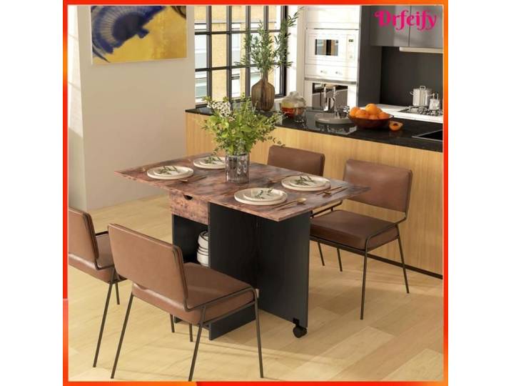 Table à manger pliante extensible - AKOZON - 11976 - 2 abattants - Pliable 2–4 pers - Rangement intégré