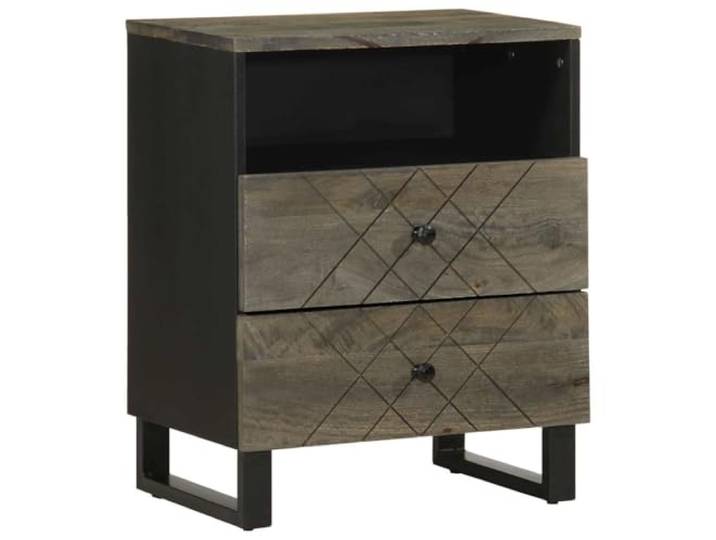 fsahslih Nachttisch Schwarz 50x33x62 cm Massivholz Mango Beistelltisch Stabiler Nachtschrank fürs Schlafzimmer aus Rauhem Mangoholz mit 2 Schubladen, Offenem Fach und Soliden Metallbeinen.
