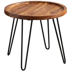 KADIMA DESIGN Couchtisch Sheesham Massivholz 45x40x45 cm Wohnzimmertisch Rund, Sofatisch mit Haarnadelbeine, Kaffeetisch aus Holz und