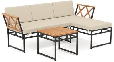 Costway 3-Piece L-Shaped Patio Furniture Set for Porch Backyard and Poolside-Beige