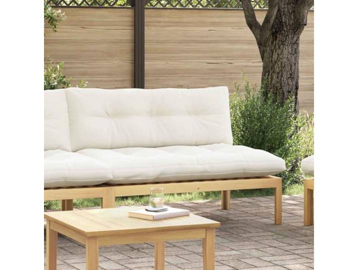 KTHLBRH Unita Mittelsofa Akazie, hell und cremeweiß Massivholz, wetterfest, Kissen aus Schaumstoff, 2-Sitzer für Terrasse