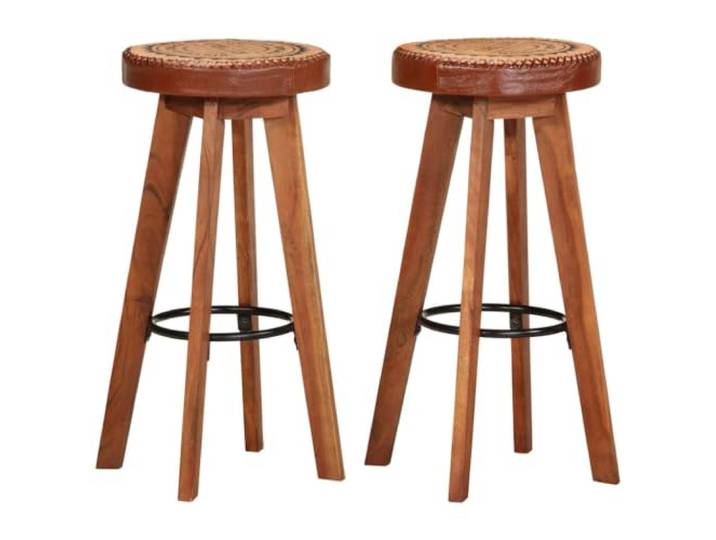 GHVBNMF Barhocker 2er Set Echtleder und Massivholz Akazie 45x45x76 cm Stilvolle Bistrohocker mit weicher Polsterung und stabilem Gestell aus Eisen für Küche, Heimbar und Gastronomie.