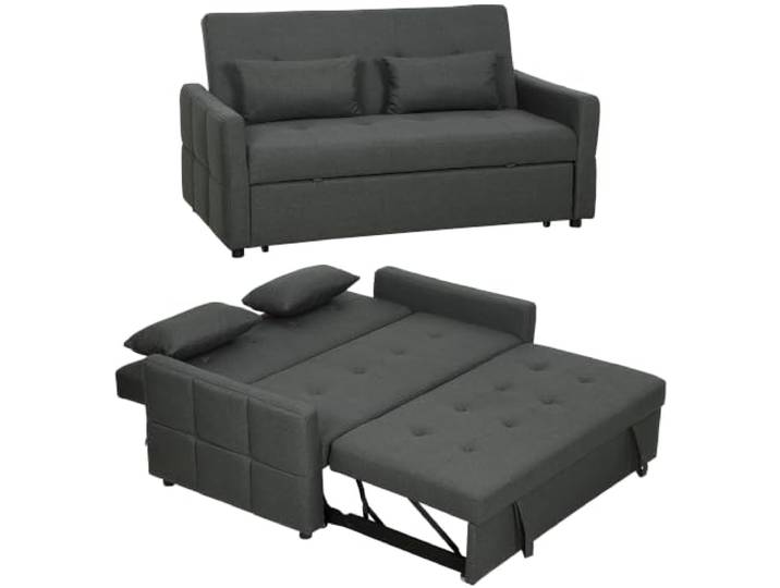 HOMCOM 2-Sitzer-Schlafsofa, 3-in-1 Ausziehsofa, Dunkelgrau 2-Sitzer-Schlafsofa, verstellbare Rückenlehne, breite Sitzfläche, dicke Polsterung, OEKO-TEX Stoff, Seitentaschen