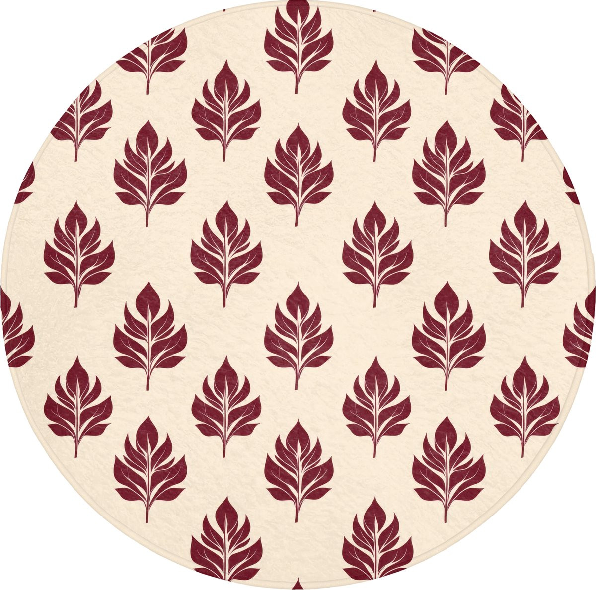 Ronde badmat met botanisch patroon in bordeaux - Antislip badkamermat - Diameter: 70 cm
