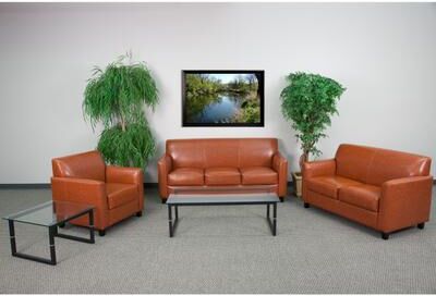 Benville Modern Cognac Leather 3-piece Living Room Set