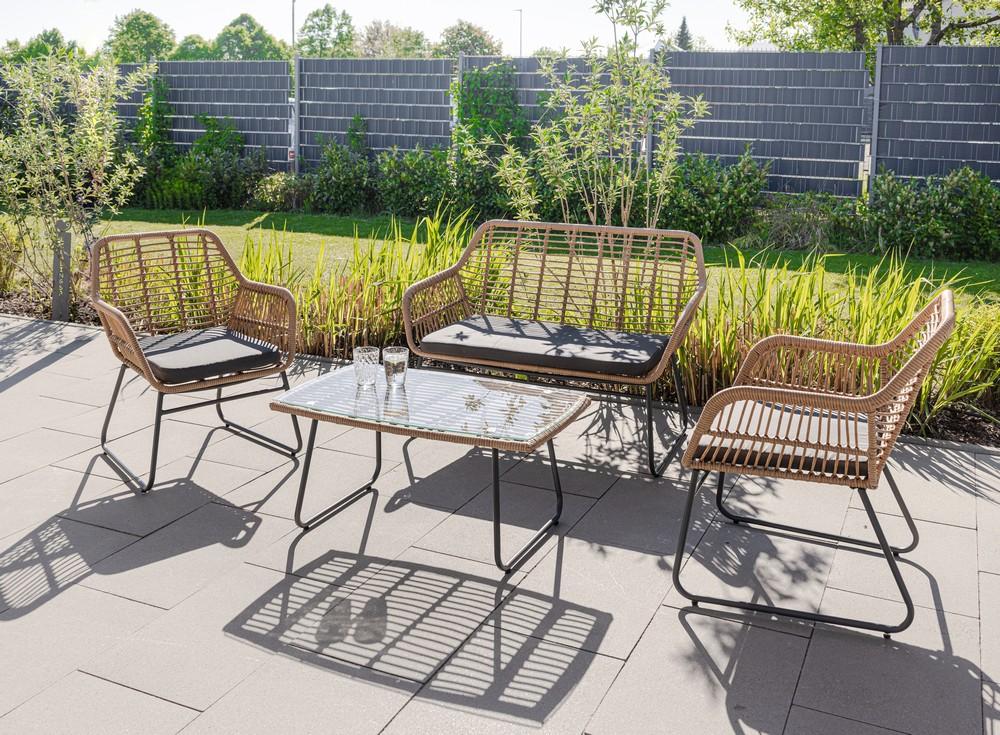 Lounge-Set 7tlg.helles Rattan mit Sitzkissen - Grau