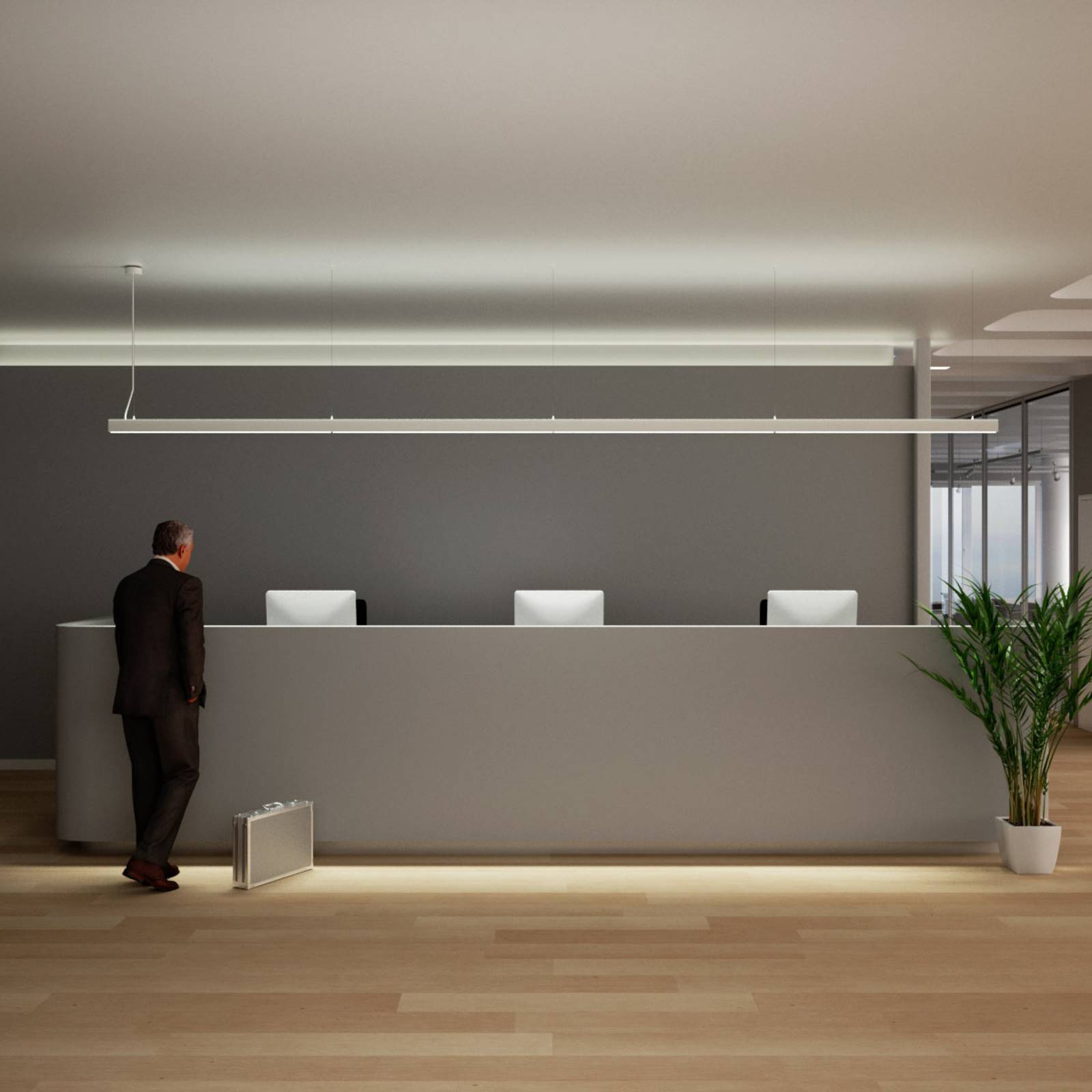 Pendant Light Jolinda slim Arcchio, dimmable, Alu / grey / zinc, Workroom / Office, Aluminium, Modern, Ceiling Light