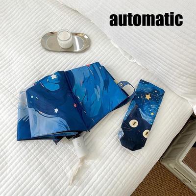 Uplift Picks Automatic Cat Print Sun And Rain Umbrella Portable UV Protection Travel Umbrella automatic Blue 8k