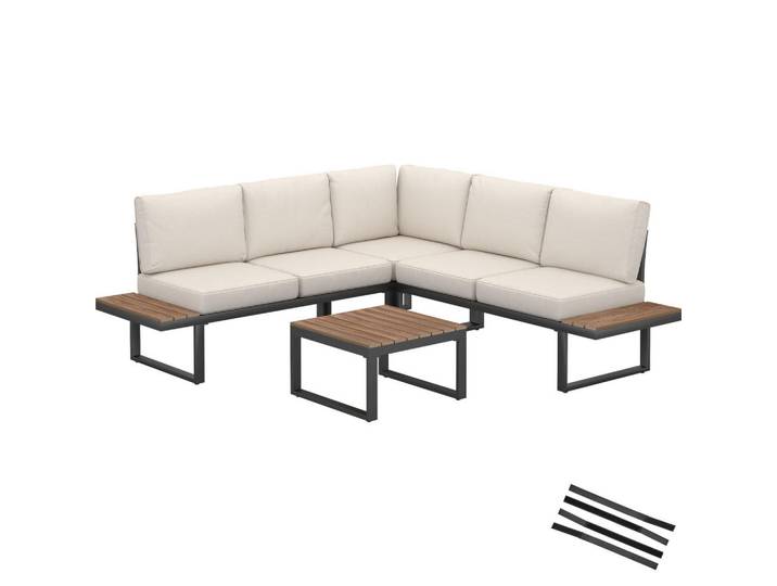 tectake Garten-Lounge-Set aus Aluminium Eliar, höhenverstellbare Ausgleichsschrauben, schwarz, Schwarz, Kunststoff, Gartenmöbel, Gartengarnituren, Gartenmöbel-Sets