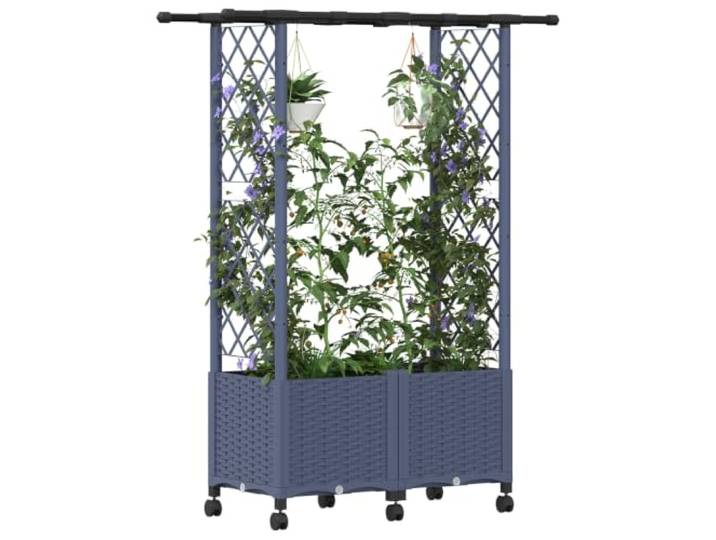 KTHLBRH Hochbett mit Gitter und Dach Grau 124,5 x 40 x 142 cm Robustes Polypropylen, resistent gegen Witterungseinflüsse, für Terrasse, Balkon und Garten