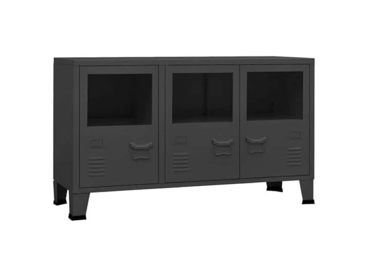 HGFDVCMR Sideboard Anthrazit 105x35x62 cm Metall Kommode mit Glastür Industrie Anrichte für Wohnzimmer und Schlafzimmer mit Glastüren, Lüftungsschlitzen und integrierten Schildhaltern.