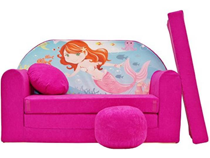 BDW Schlafsofa für Kinder mit Sitzhocker/Kissen, Coton, ROSA 168 x 98 x 60 cm