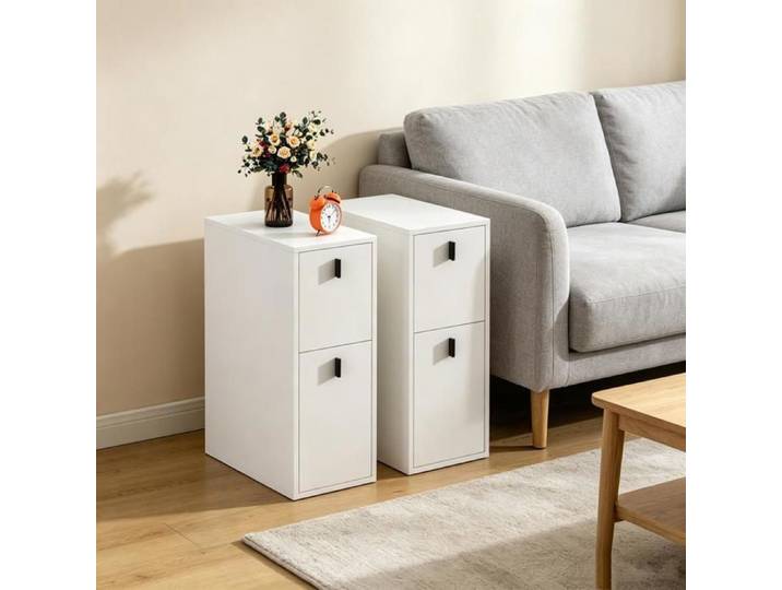 LVHCMFOHM Table de Chevet Étroite Blanche 68cm Haut - Lot de 2 - 2 Tiroirs Coulissants - 25x51cm - pour Chambre/Bureau/Salon