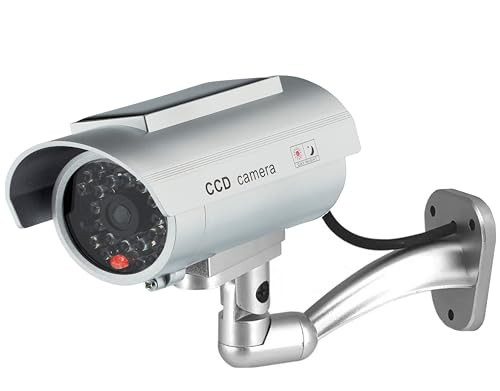 O&W Security Dummy camera op zonne-energie met lens en knipperend licht, waterdicht, zilver