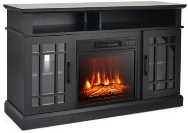 Costway 48 Inch Electric Fireplace TV Stand with Cabinets for TVs Up to 55 Inch-Black