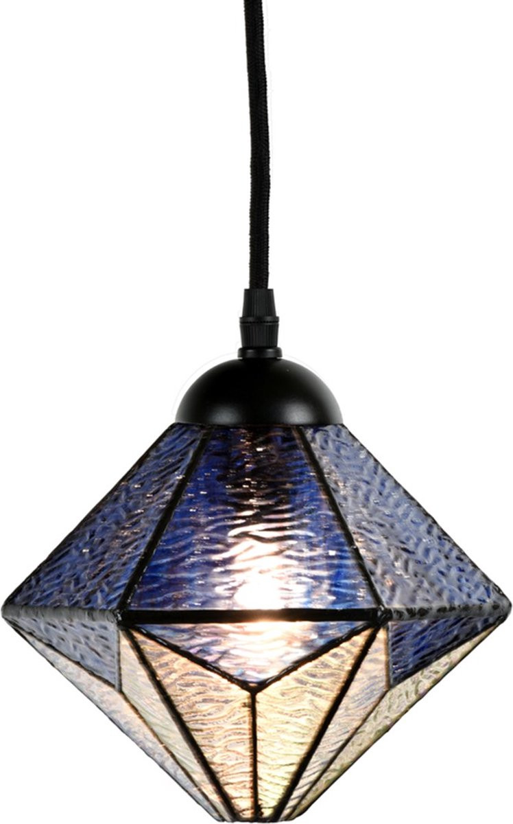 Tiffany Hanglamp Akira Blue - Art Deco stijl met glas en textiel