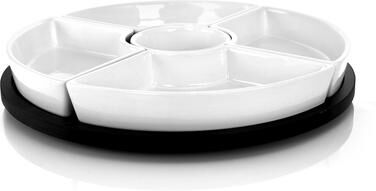 Gibson Elite Gracious Dinning 6 Piece Stoneware Sectional Serving Set with Revolving Wood Tray