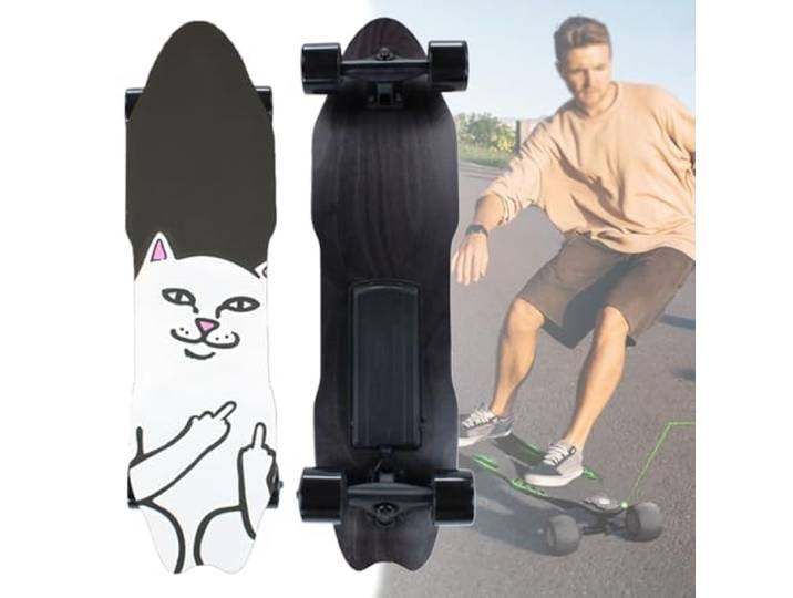 Oiyekntd Elektrisches Skateboard mit Fernbedienung, wasserdichtes Longboard-Skateboard, 7-lagiges Ahornholz, 15 km Reichweite, 25 km/h Höchstgeschwindigkeit, Pendler-Longboard für Anfänger F