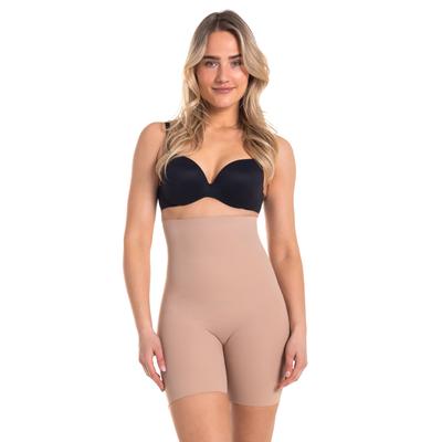 Panty MAGIC BODYFASHION "Maxi Hi-Bermuda", Damen, Gr. M, beige (cappuccino), Obermaterial: 54% Polyamid, 46% Elasthan, eng, Unterhosen Panty, Silikonbesatz an der Oberseite verhindert ein Einrollen